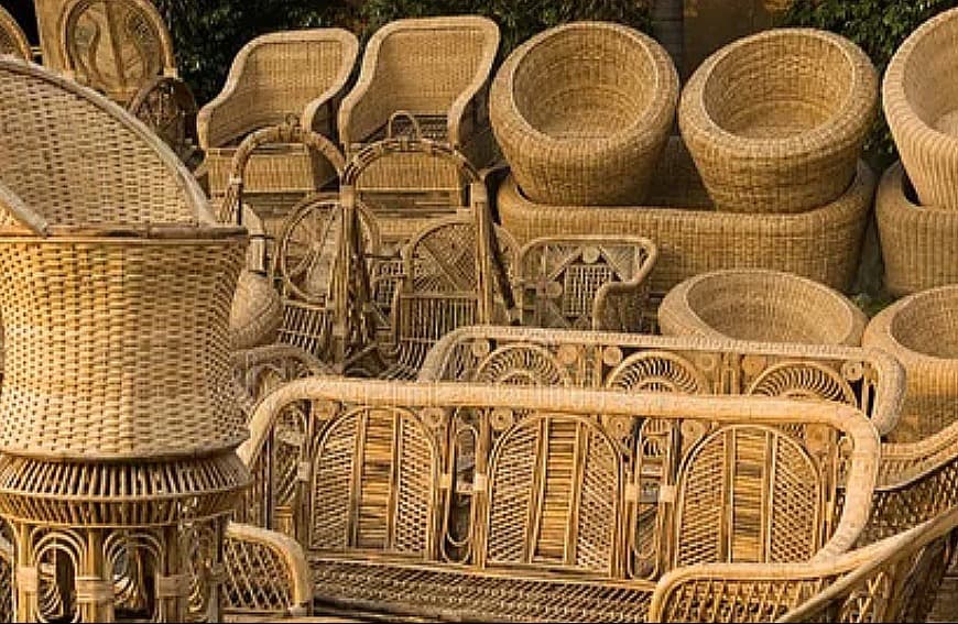 Split bamboo being woven into a basket