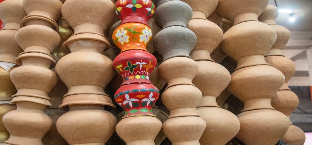 Hand-built black pottery vessels from Andro village