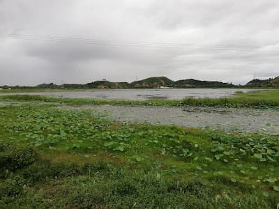 Still water and surrounding hills at Waithou Lake, Thoubal